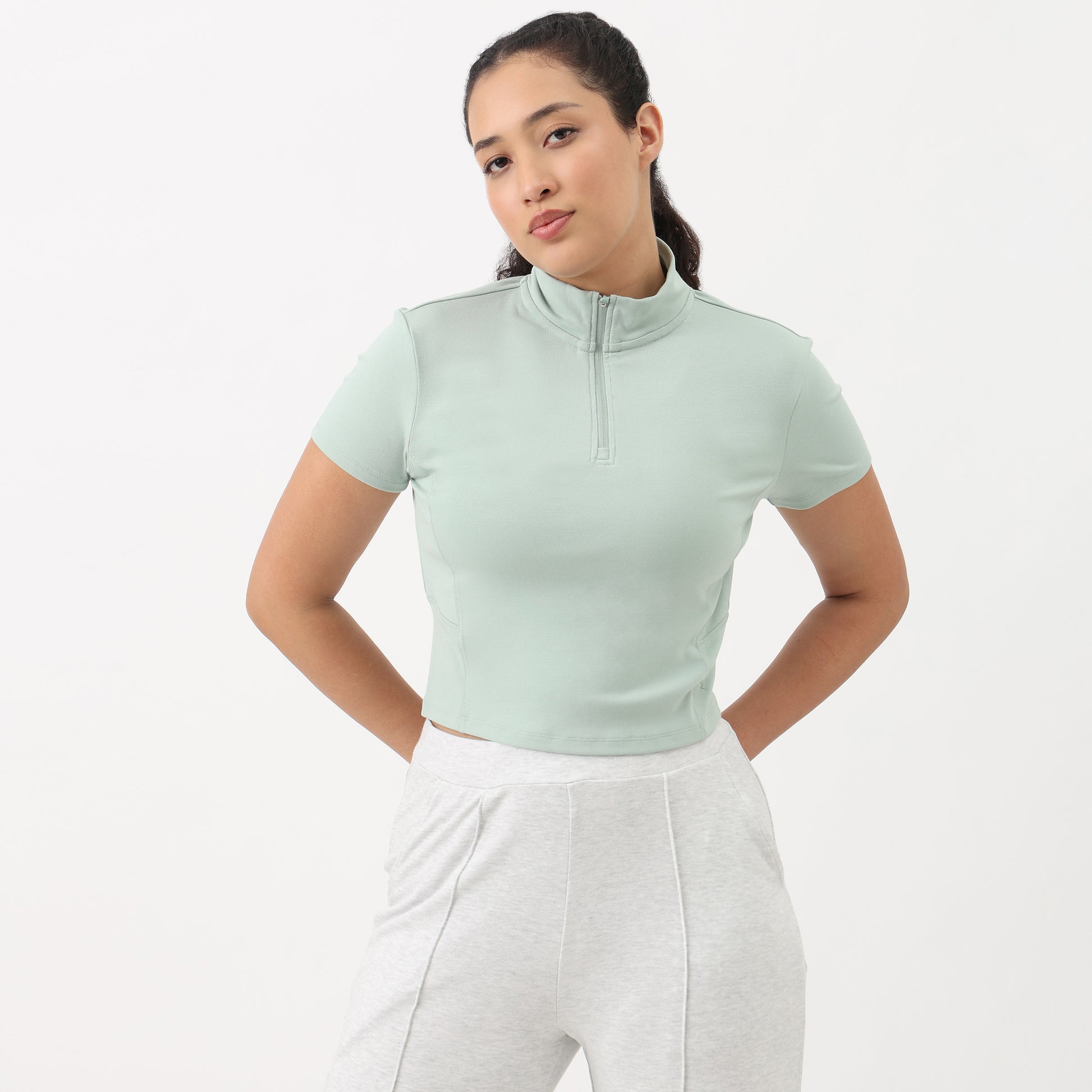 Airdry - High Neck and Zipper Slim Fit T-Shirt