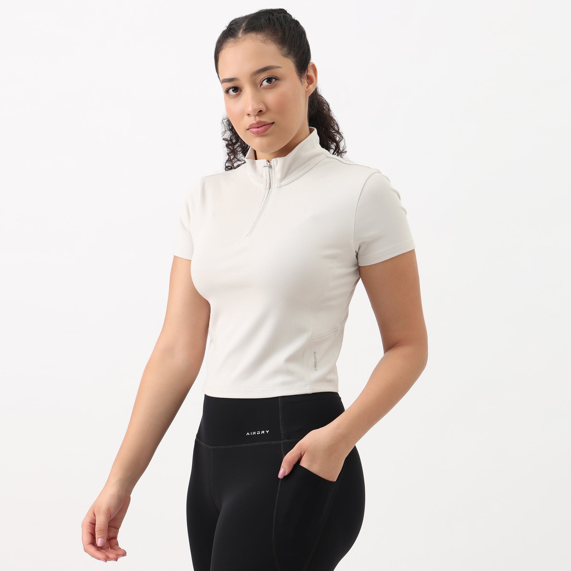 Airdry - High Neck and Zipper Slim Fit T-Shirt