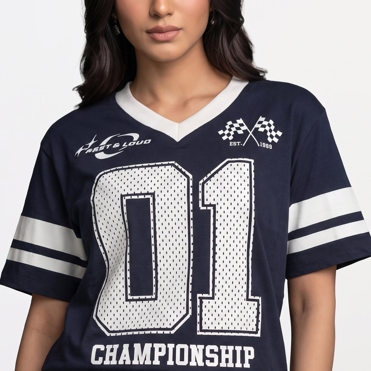 Cotton Graphic V-Neck Oversized T-Shirt