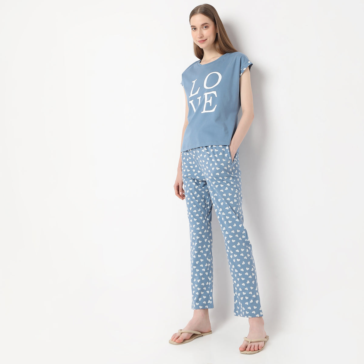 Heart Print Full Length Lounge Pyjamas