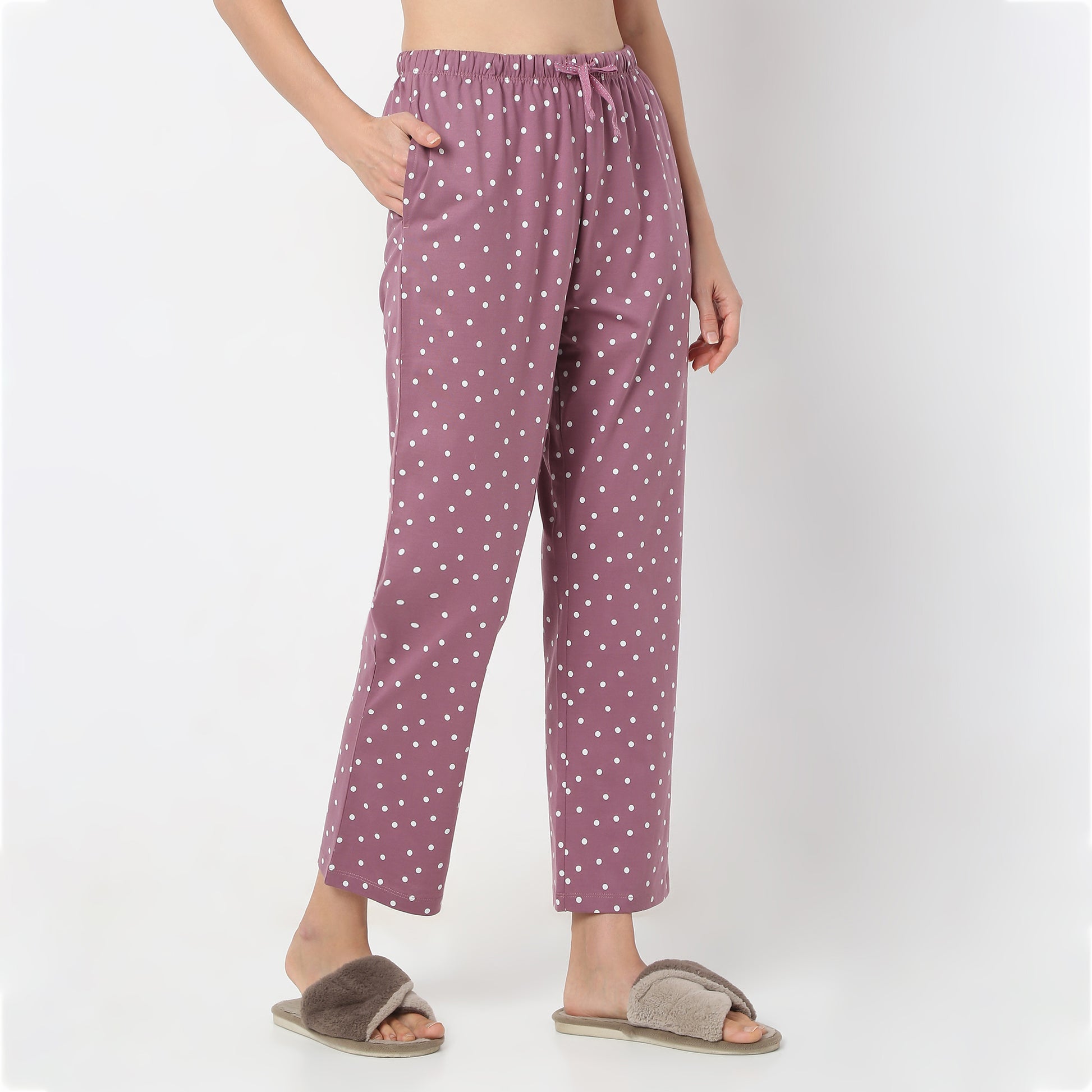 Regular Fit Polka Dot Ankle Length Mid Rise Pyjamas