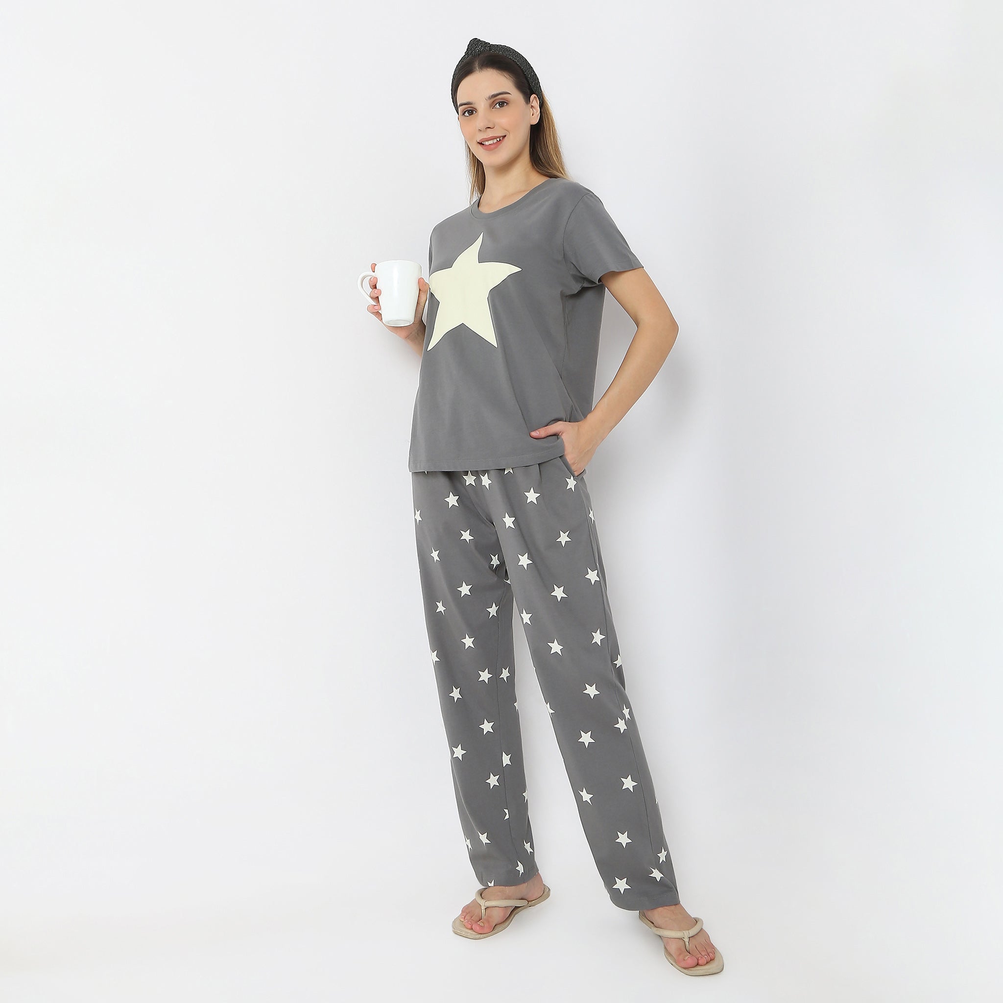 Stars & Moon Printed Mid Rise Core Pyjamas