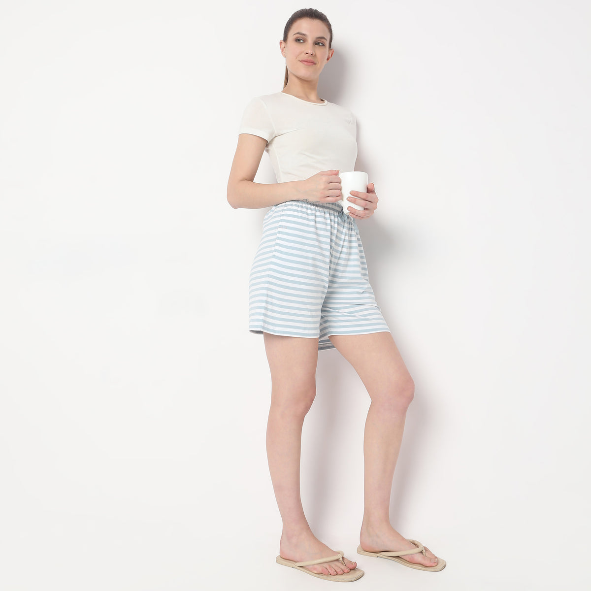 Regular Fit Striped Mid Rise Shorts