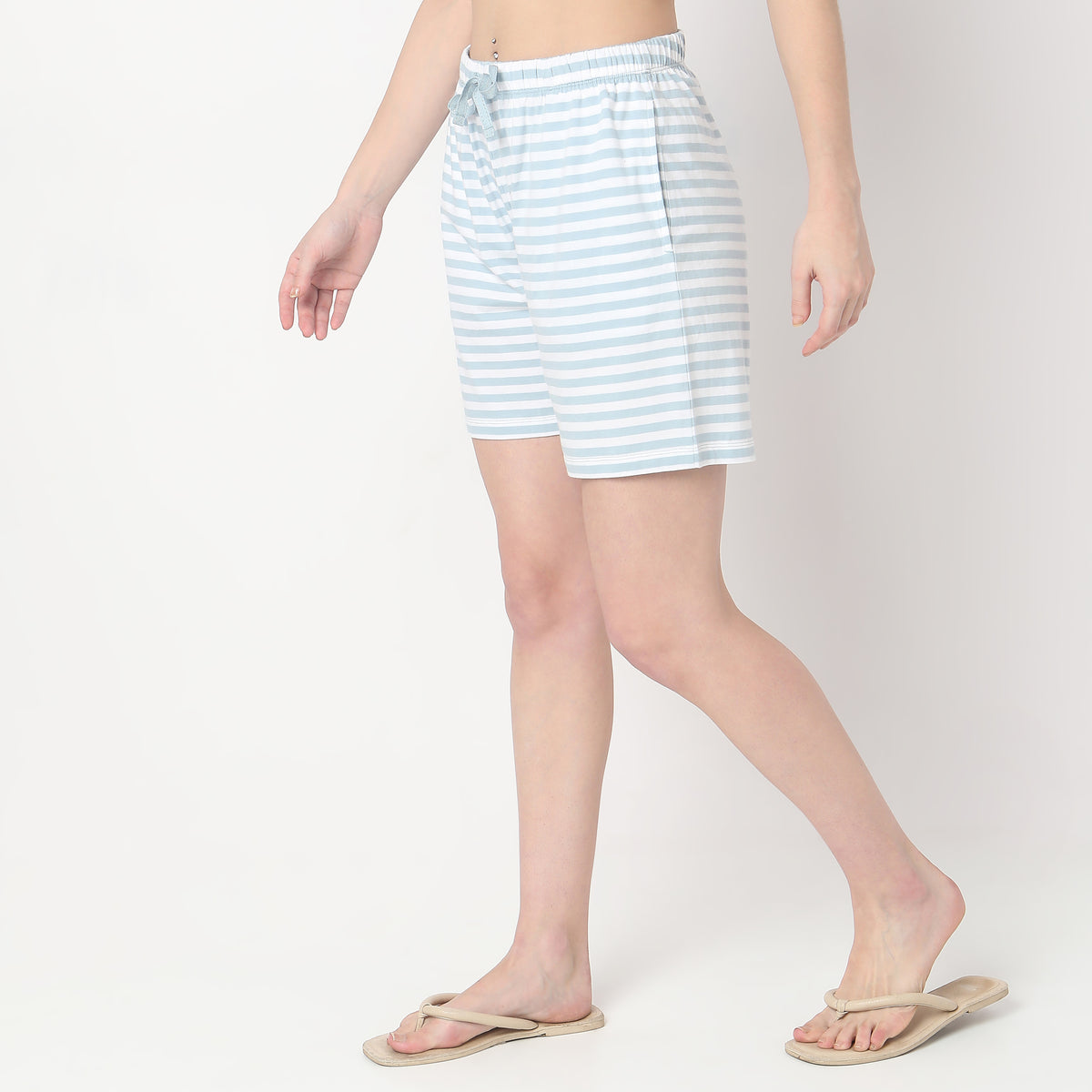 Regular Fit Striped Mid Rise Shorts