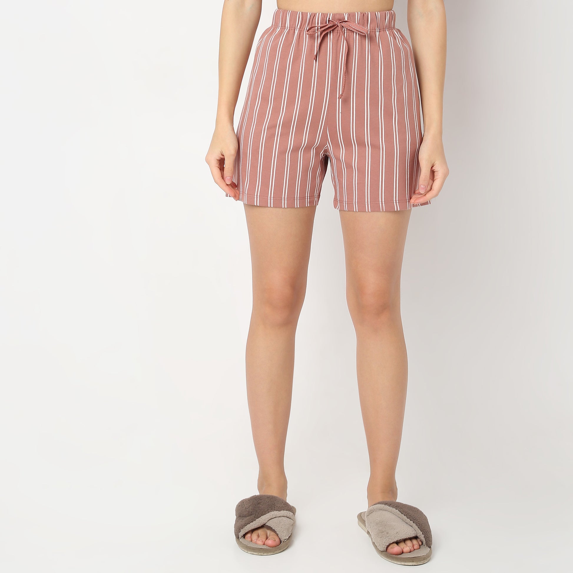 Regular Fit Striped Mid Rise Shorts