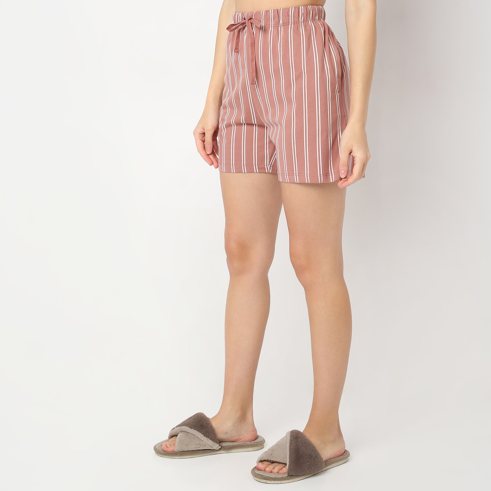 Regular Fit Striped Mid Rise Shorts
