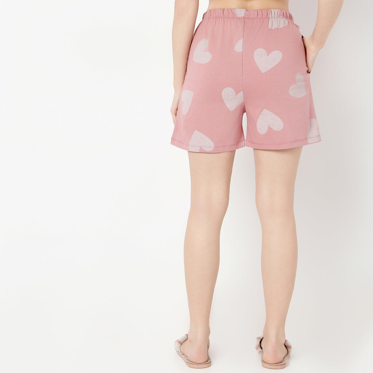 Regular Fit Heart Print Above Knee Mid Rise Shorts