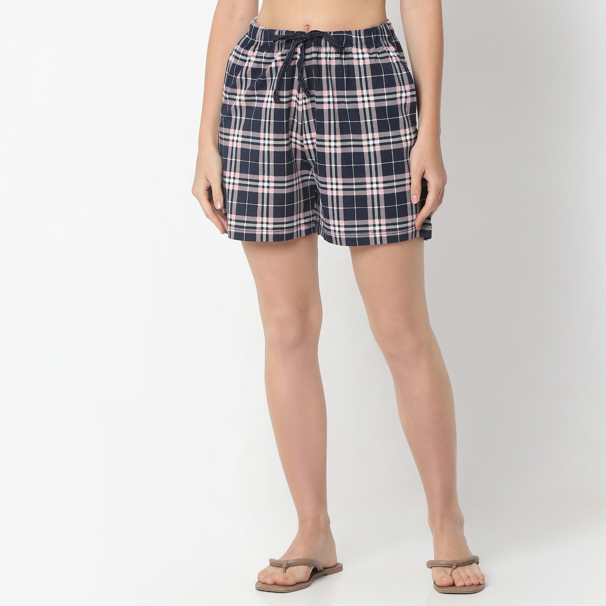 Regular Fit Checkered Above Knee Mid Rise Shorts