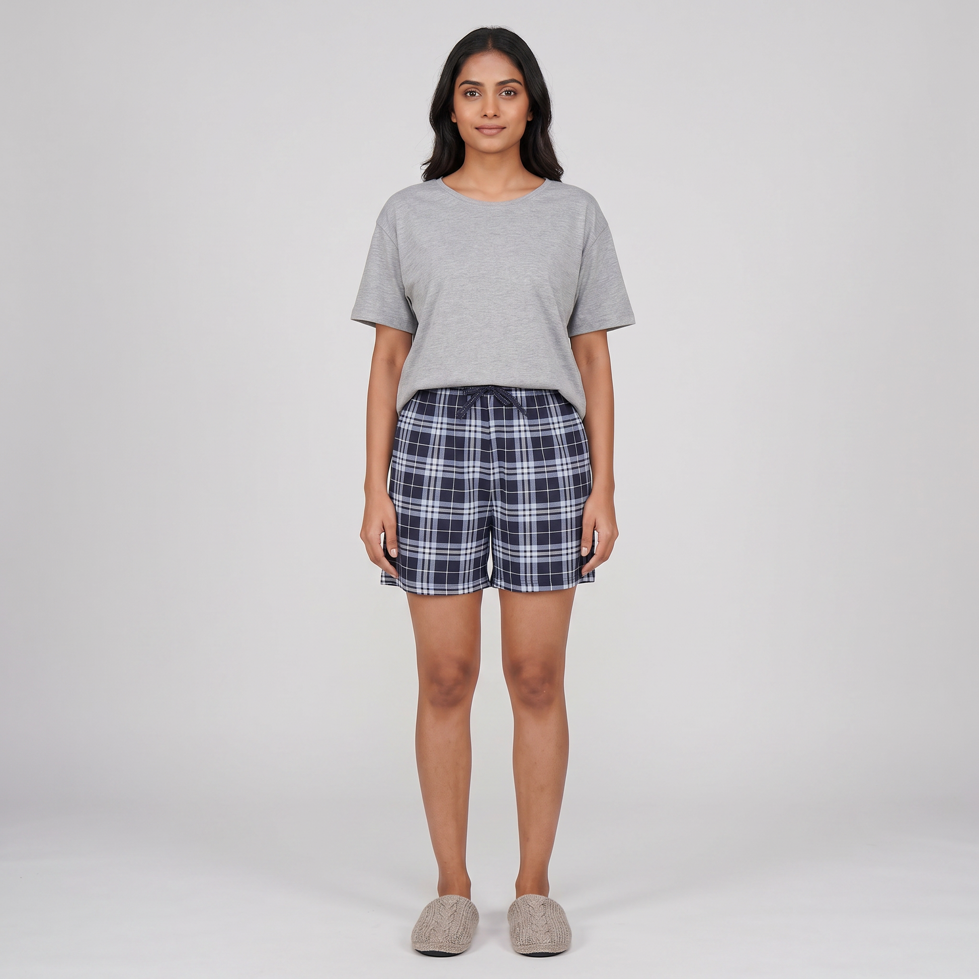 Cotton Checkered Lounge Shorts