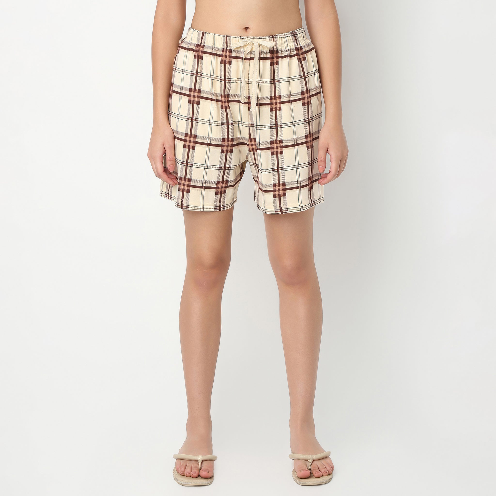 Regular Fit Checkered Above Knee Mid Rise Shorts