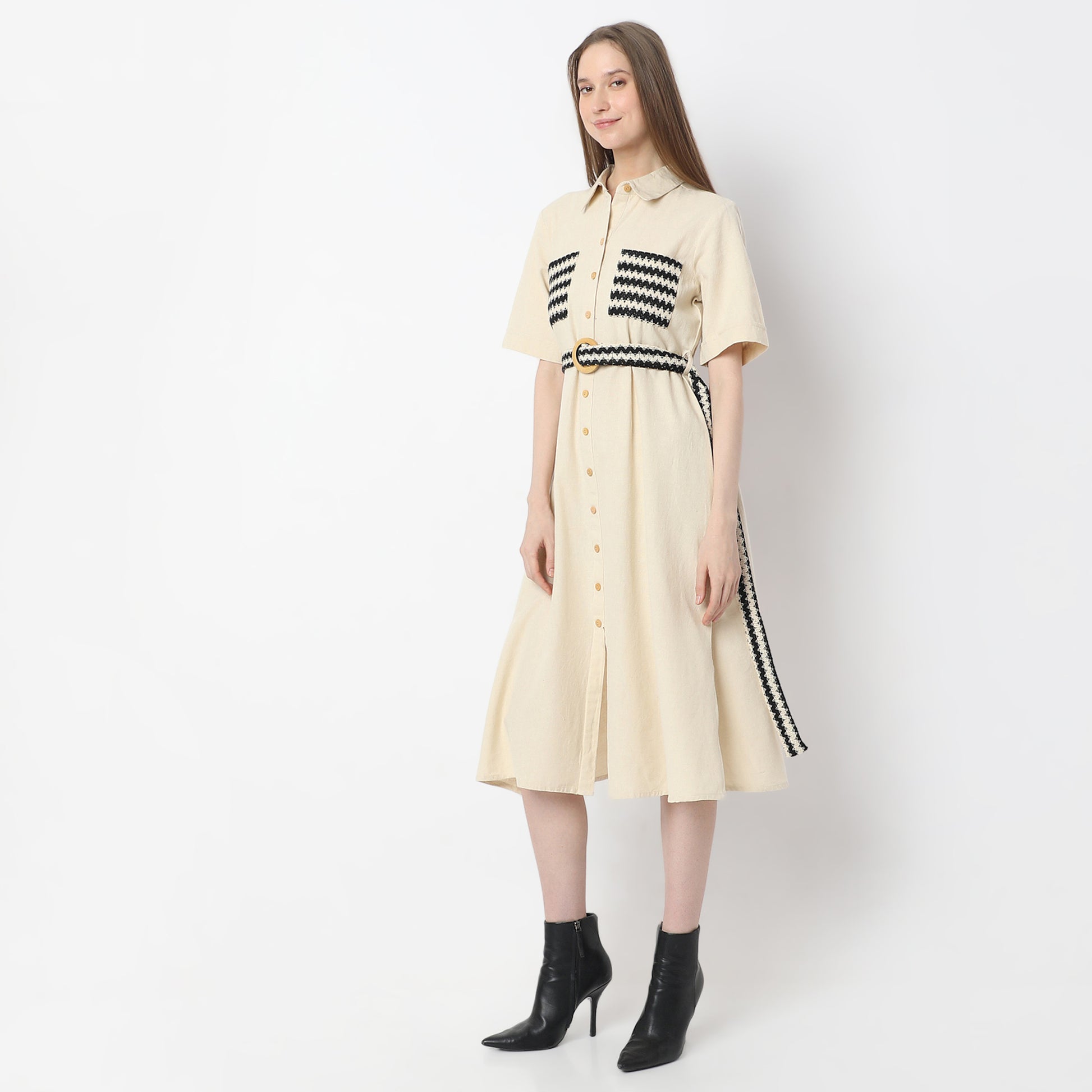 Below Knee Elegant Shirt Collar Dress