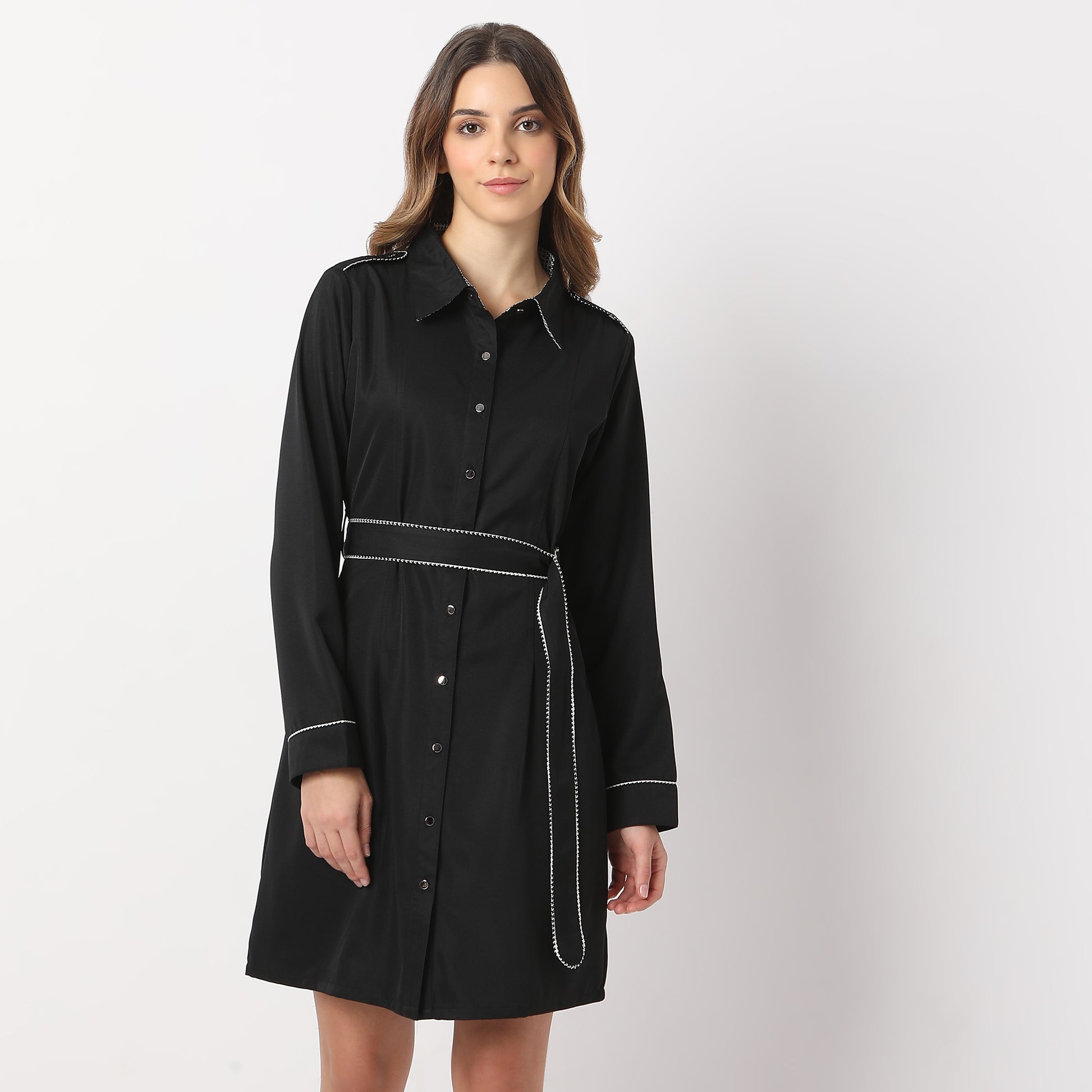 Knee Length Collar Full Sleeve Dress