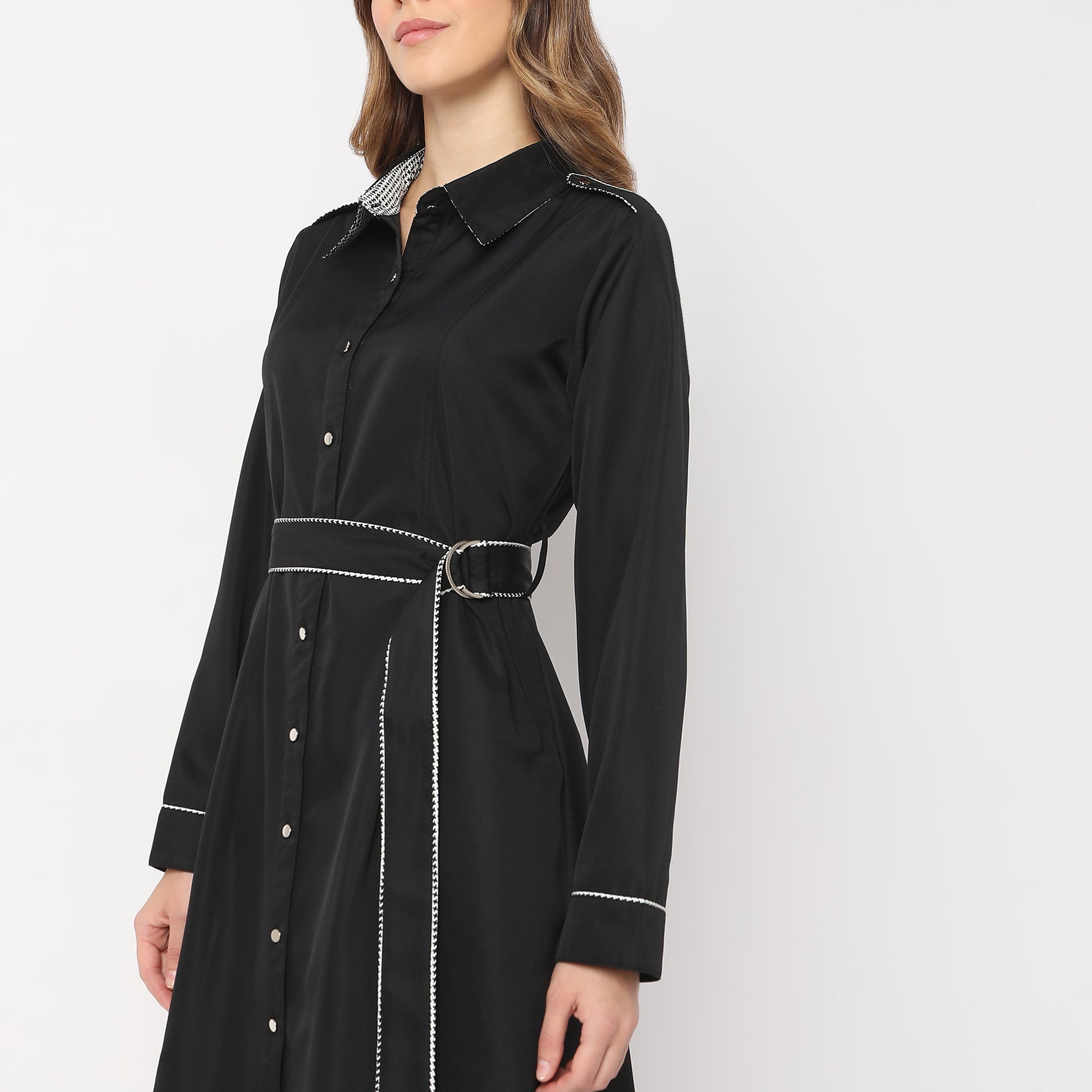 Knee Length Collar Full Sleeve Dress