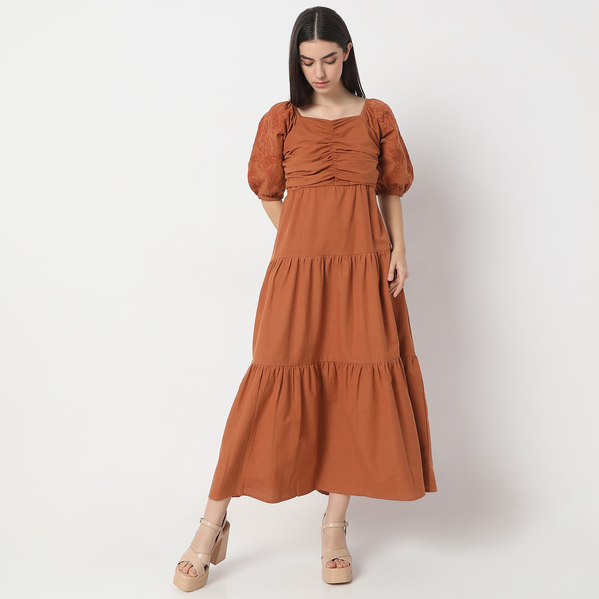 Flare Fit Solid Dress