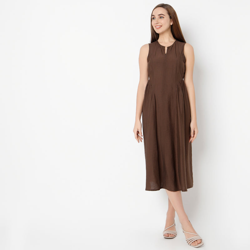 Regular Fit Solid Round Neck Dress