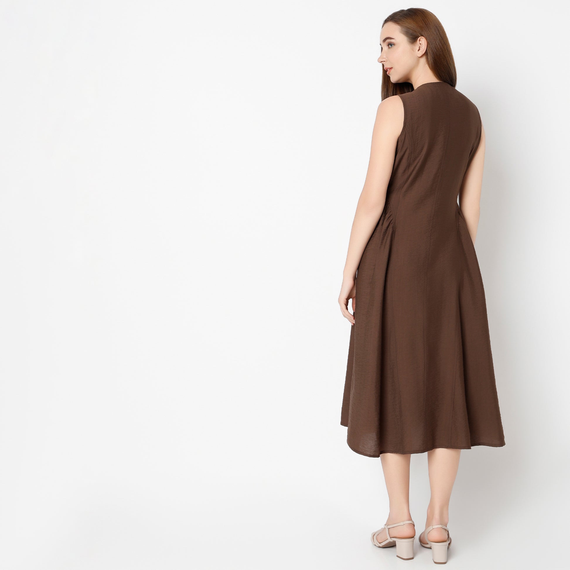 Regular Fit Solid Round Neck Dress