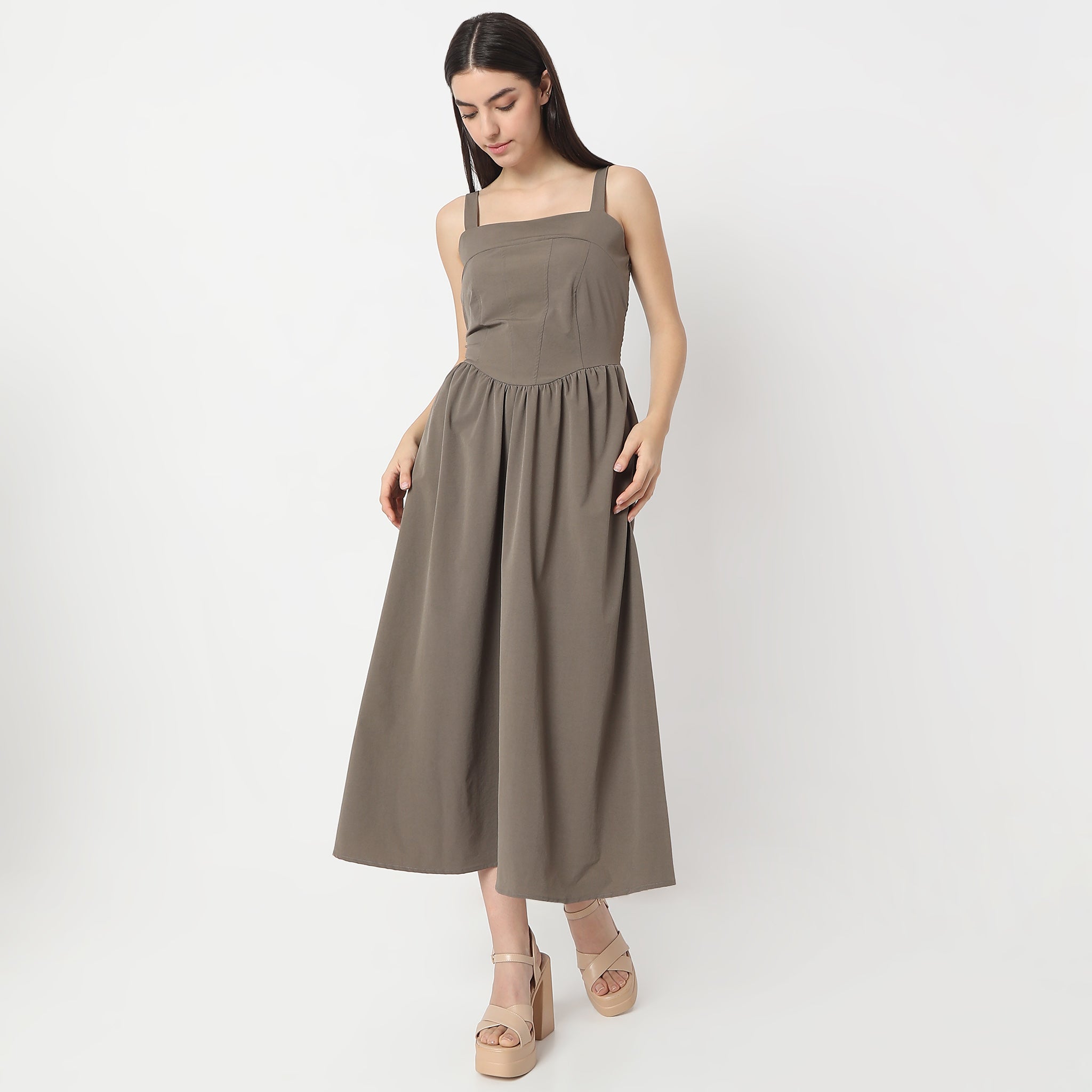 Flare Fit Solid Dress