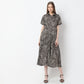 Printed Calf Length Shirt Collar Luxe Short Sleeve Dress