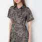 Printed Calf Length Shirt Collar Luxe Short Sleeve Dress