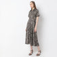 Printed Calf Length Shirt Collar Luxe Short Sleeve Dress