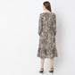 Printed Below Knee V-Neck Full sleeve Dress