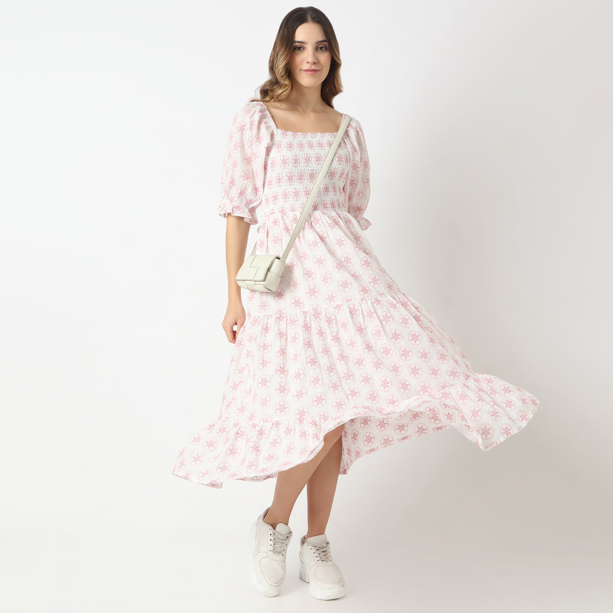 Regular Fit Printed Square Neck Dress
