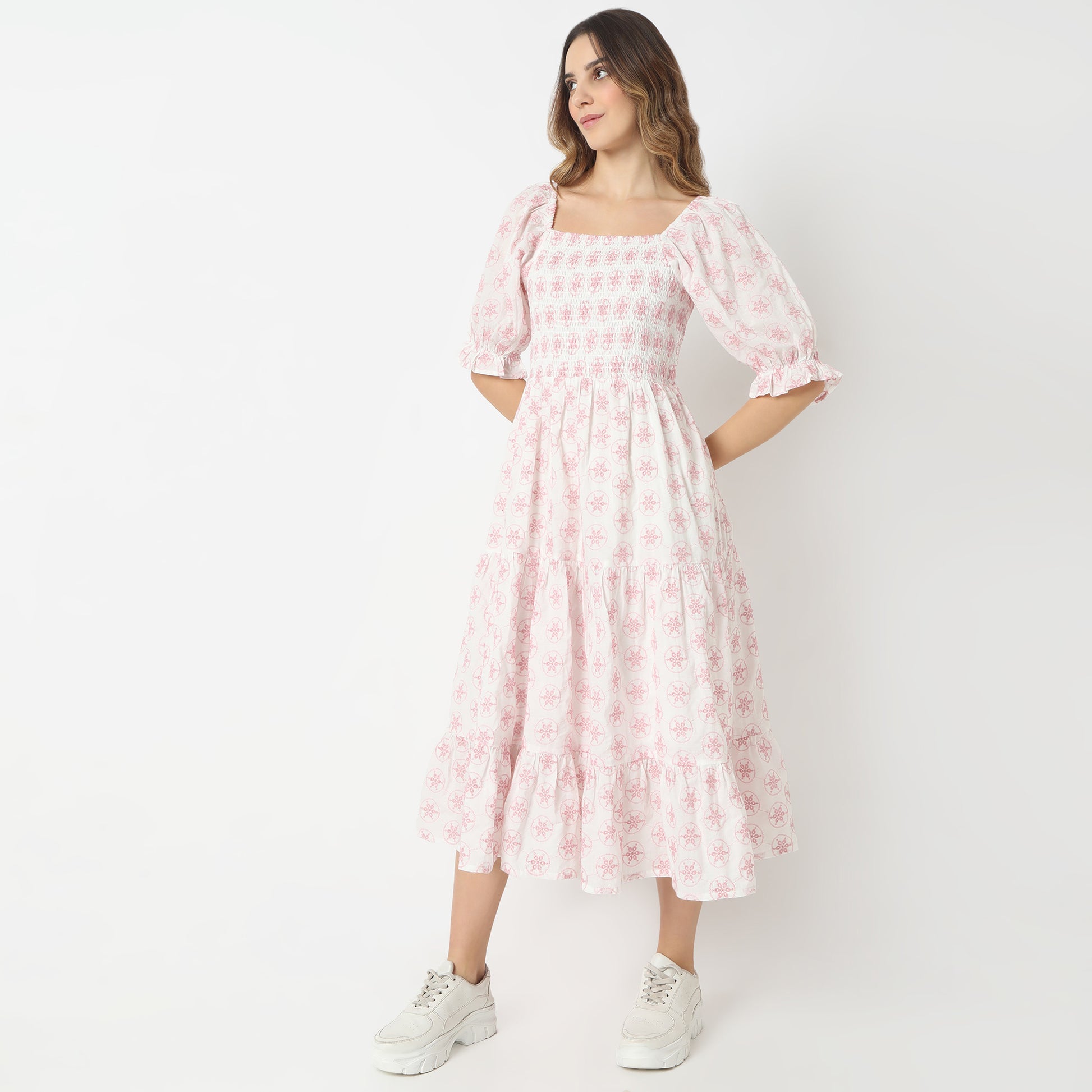 Regular Fit Printed Square Neck Dress