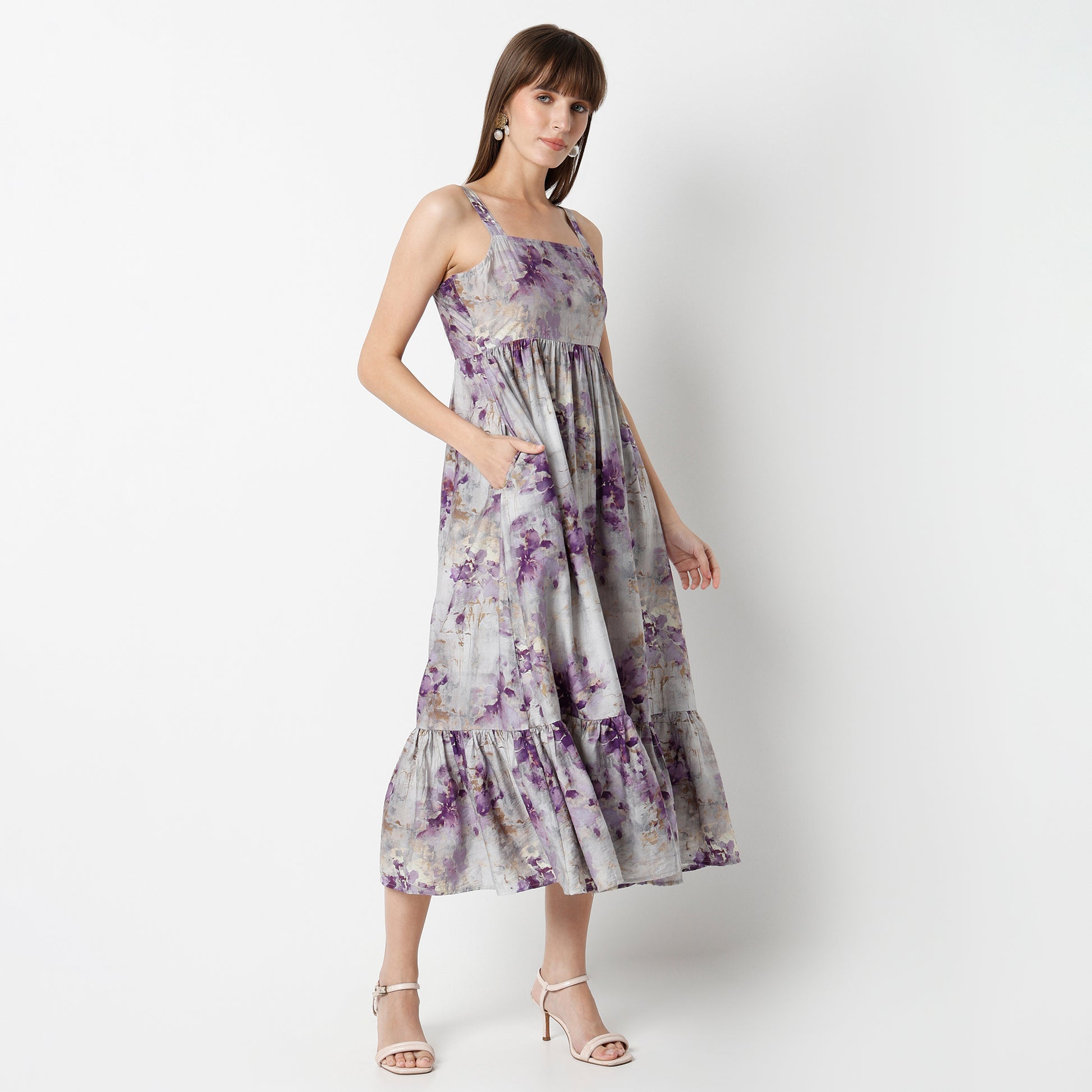 Flare Fit Printed Calf Length Dress