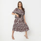 Flare Fit Floral Square Neck Calf Length Dress