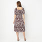 Flare Fit Floral Square Neck Calf Length Dress