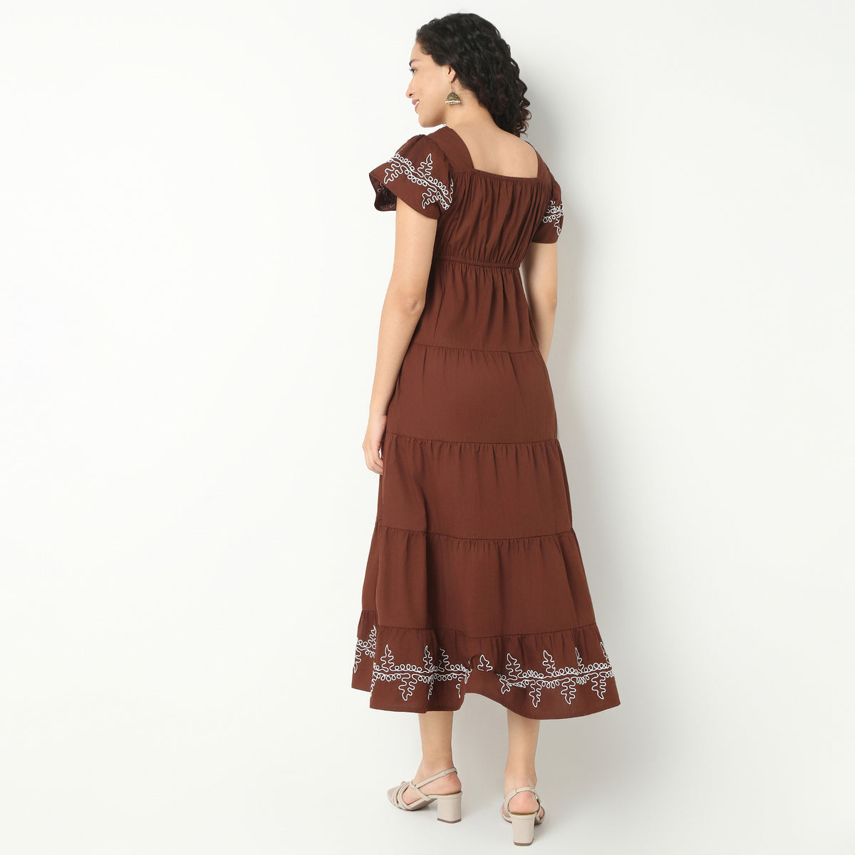 Long Embroidered Tiered Dress