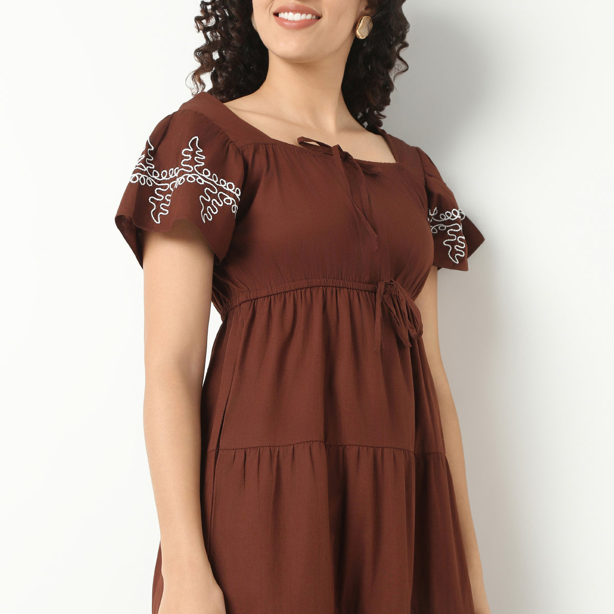 Long Embroidered Tiered Dress