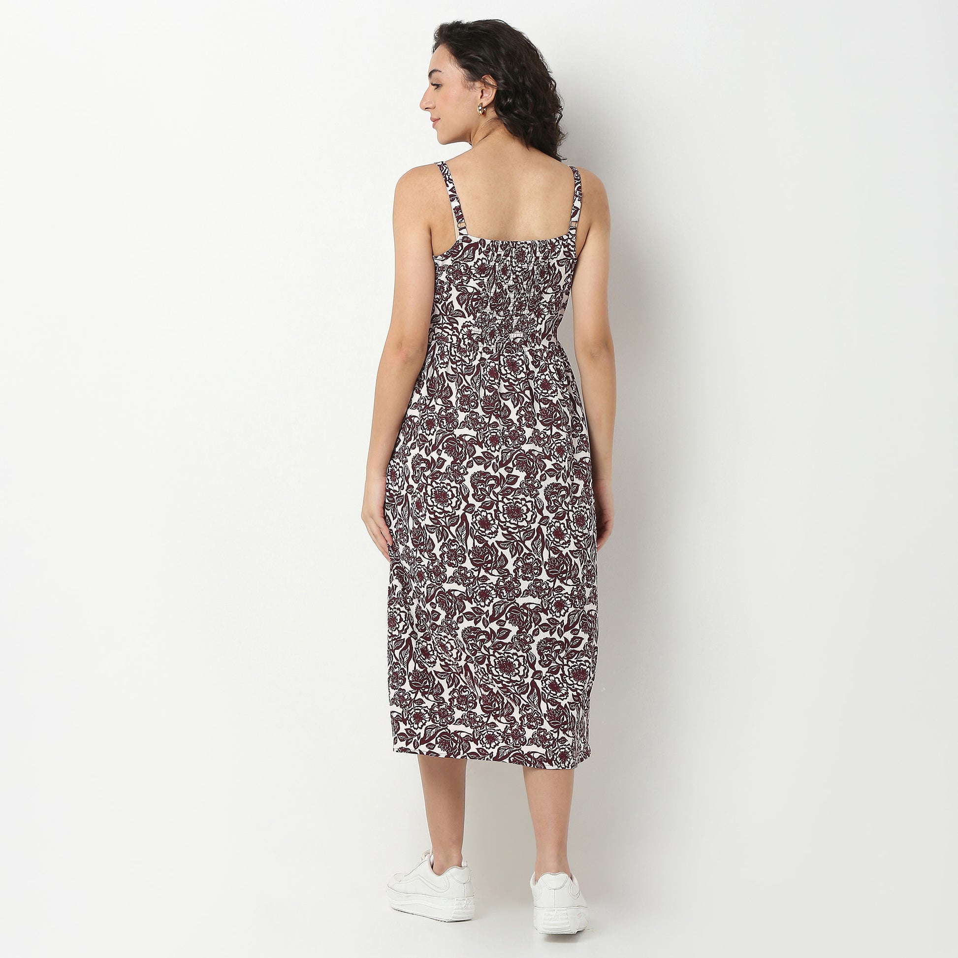 Printed Polyester Dress, Below Knee Length