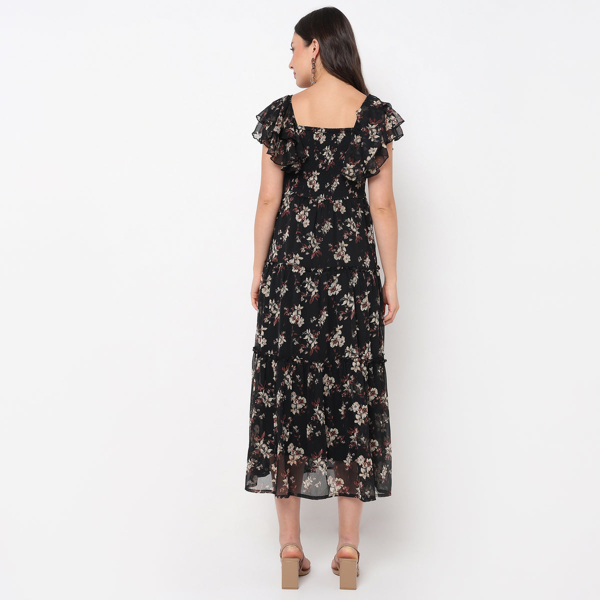 Flare Fit Floral Print V-Neck Dress