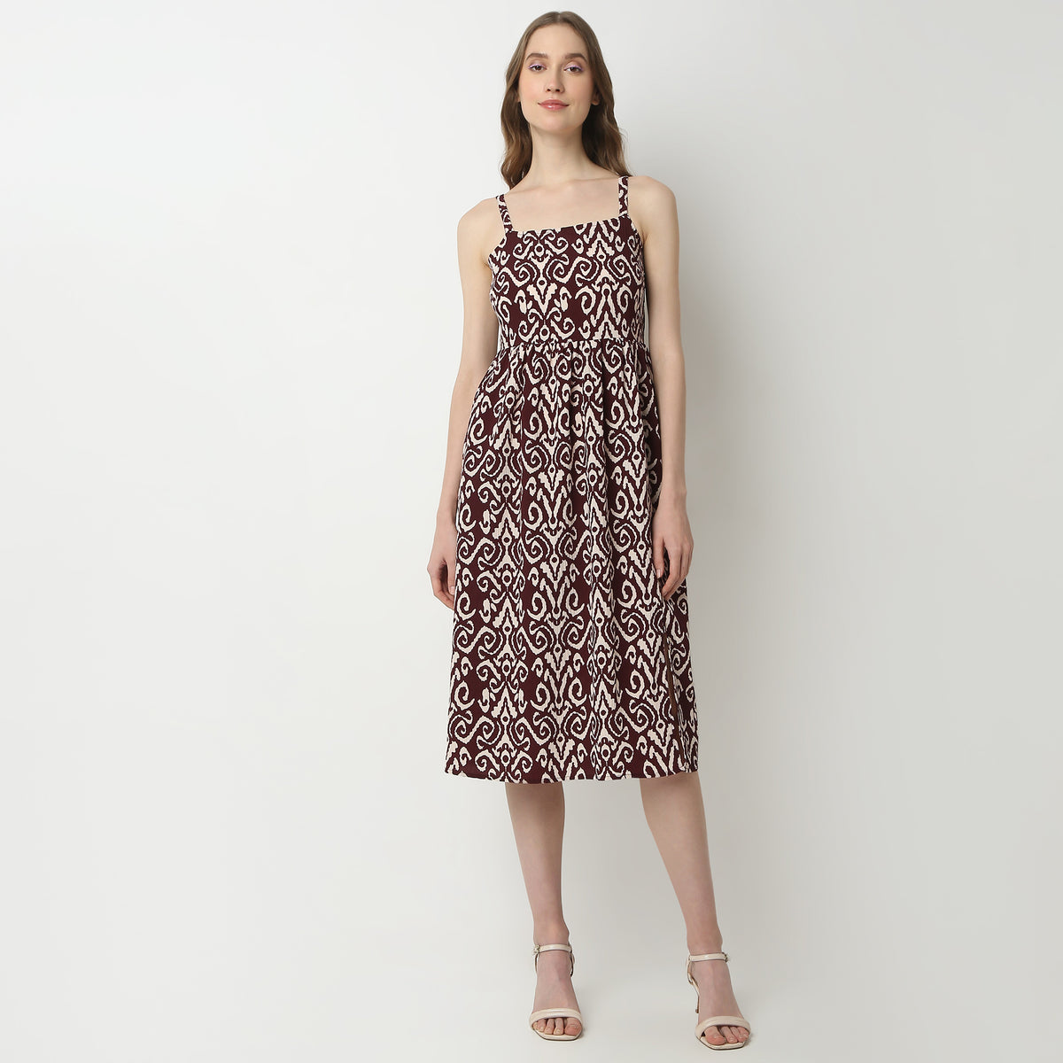 Regular Fit Printed Square Neck Dress