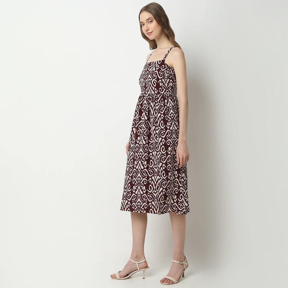 Regular Fit Printed Square Neck Dress
