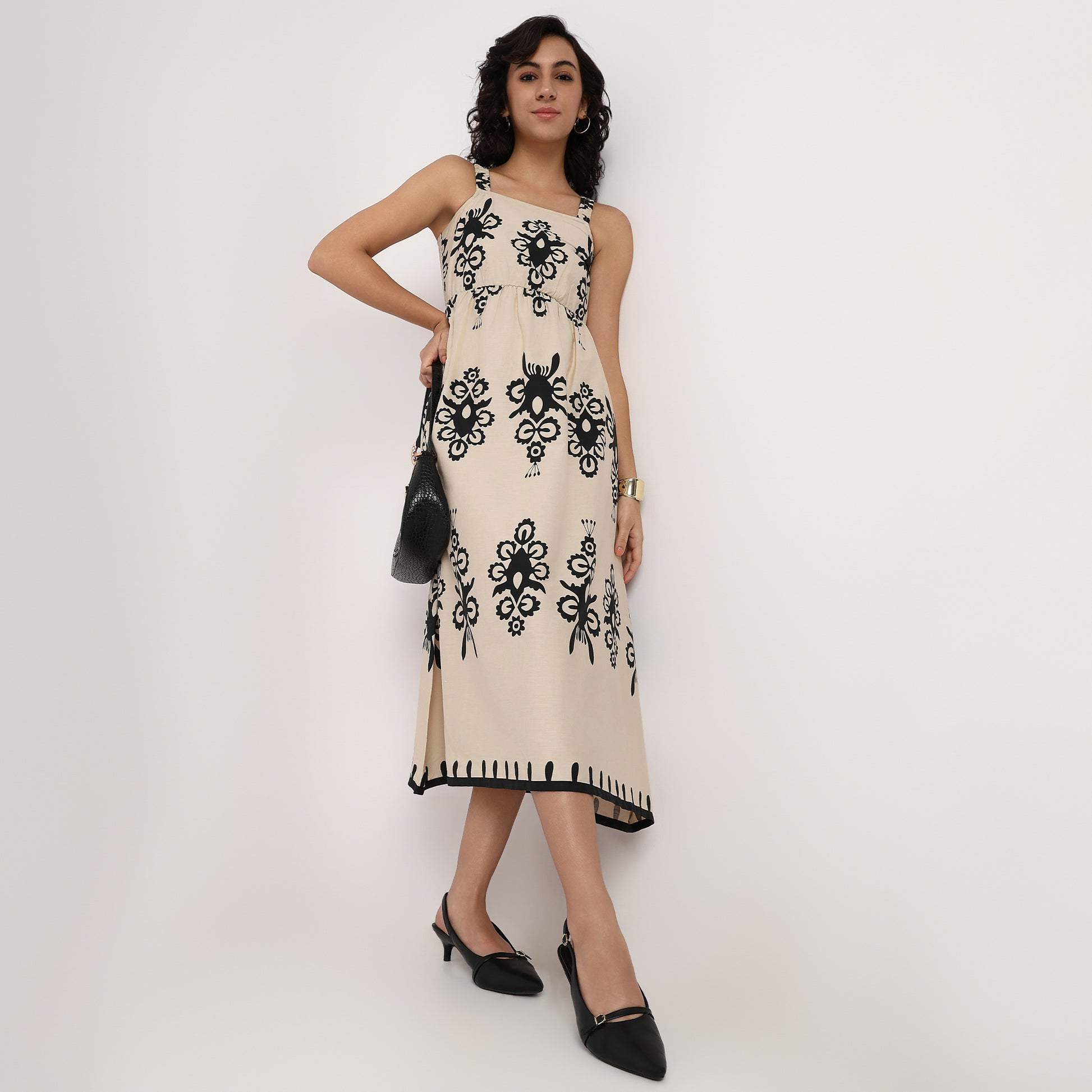 Woven Strapy Flared Printed Dress