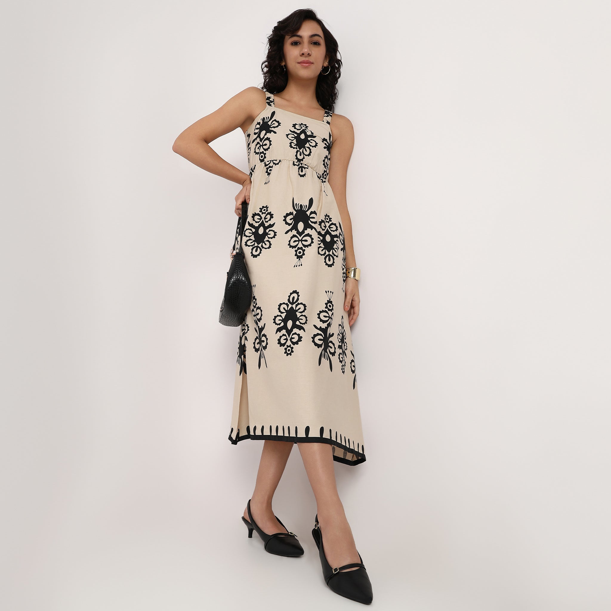 Woven Strapy Flared Printed Dress