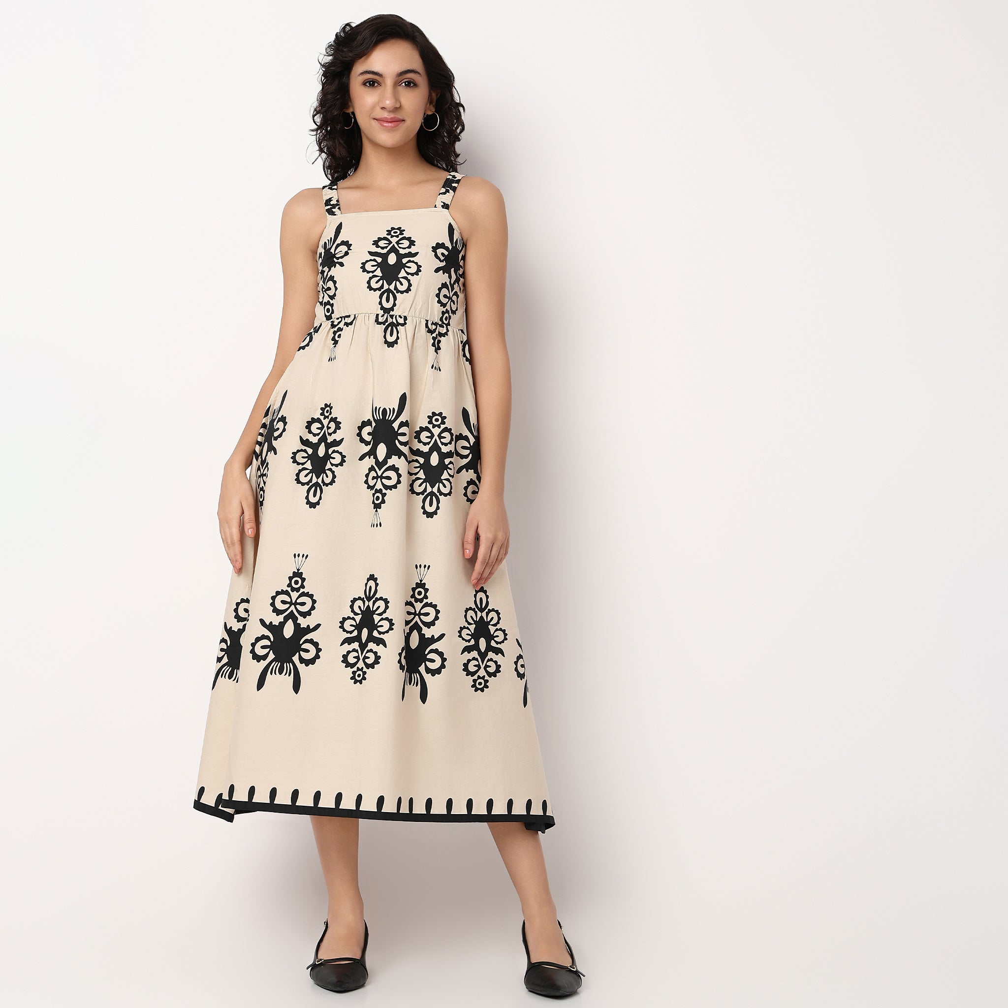 Woven Strapy Flared Printed Dress