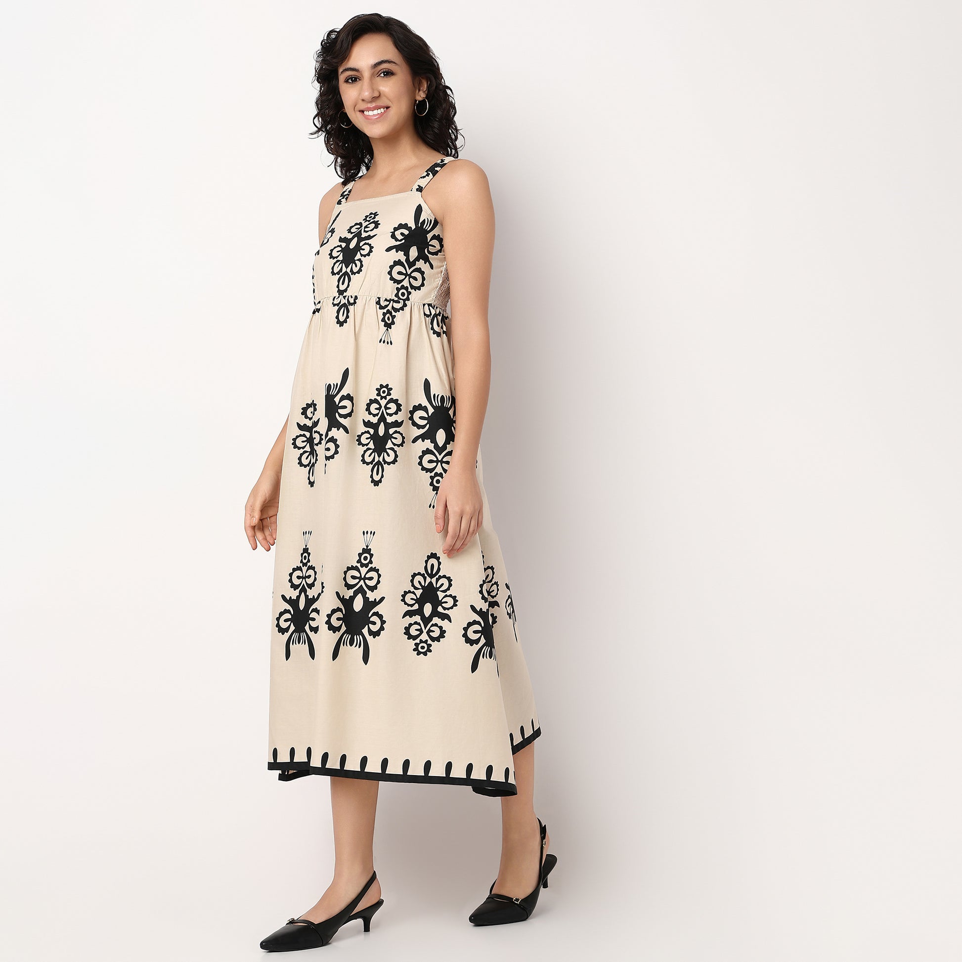 Woven Strapy Flared Printed Dress