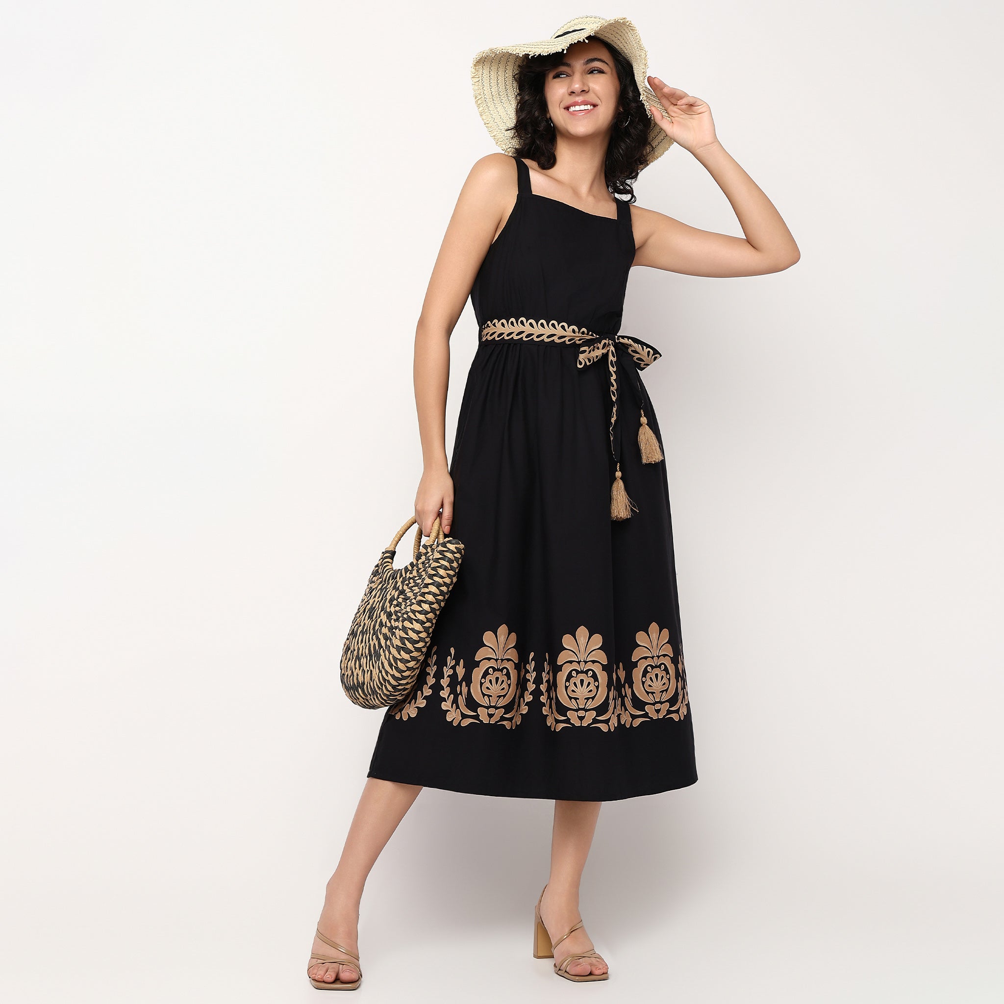 Woven Strapy Flared Printed Dress