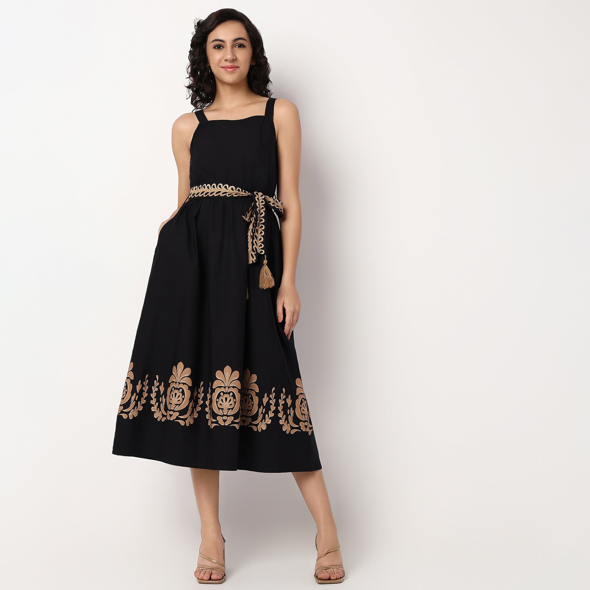 Woven Strapy Flared Printed Dress