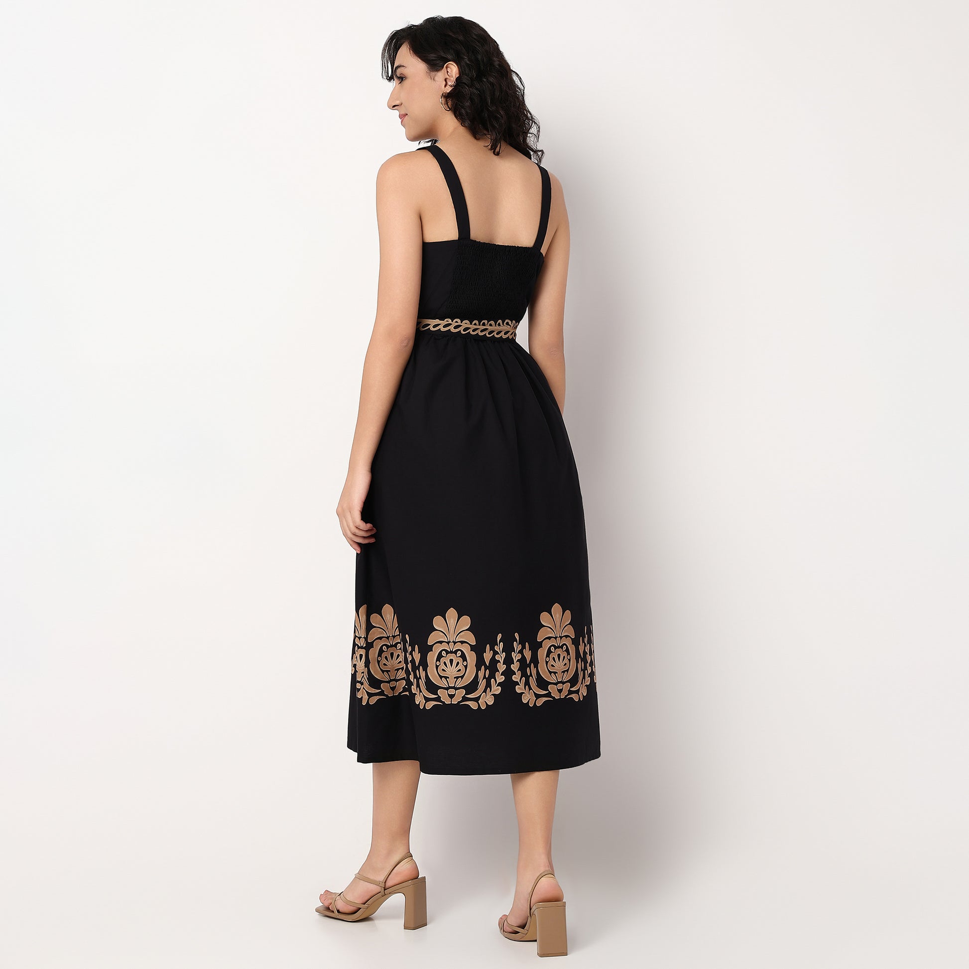 Woven Strapy Flared Printed Dress