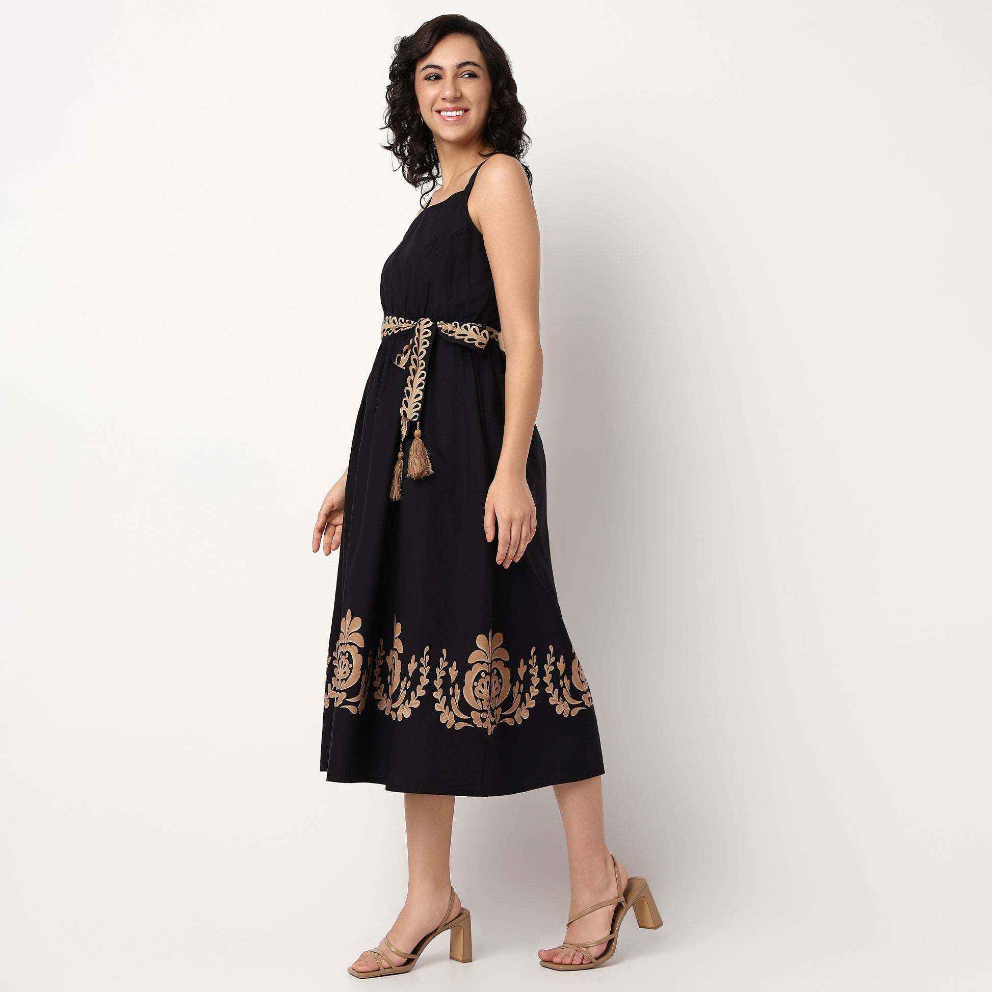 Woven Strapy Flared Printed Dress