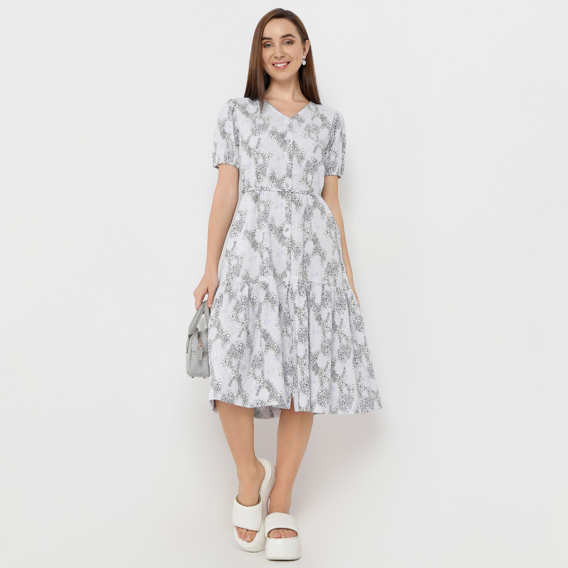 Regular Fit Structured V-Neck Dress