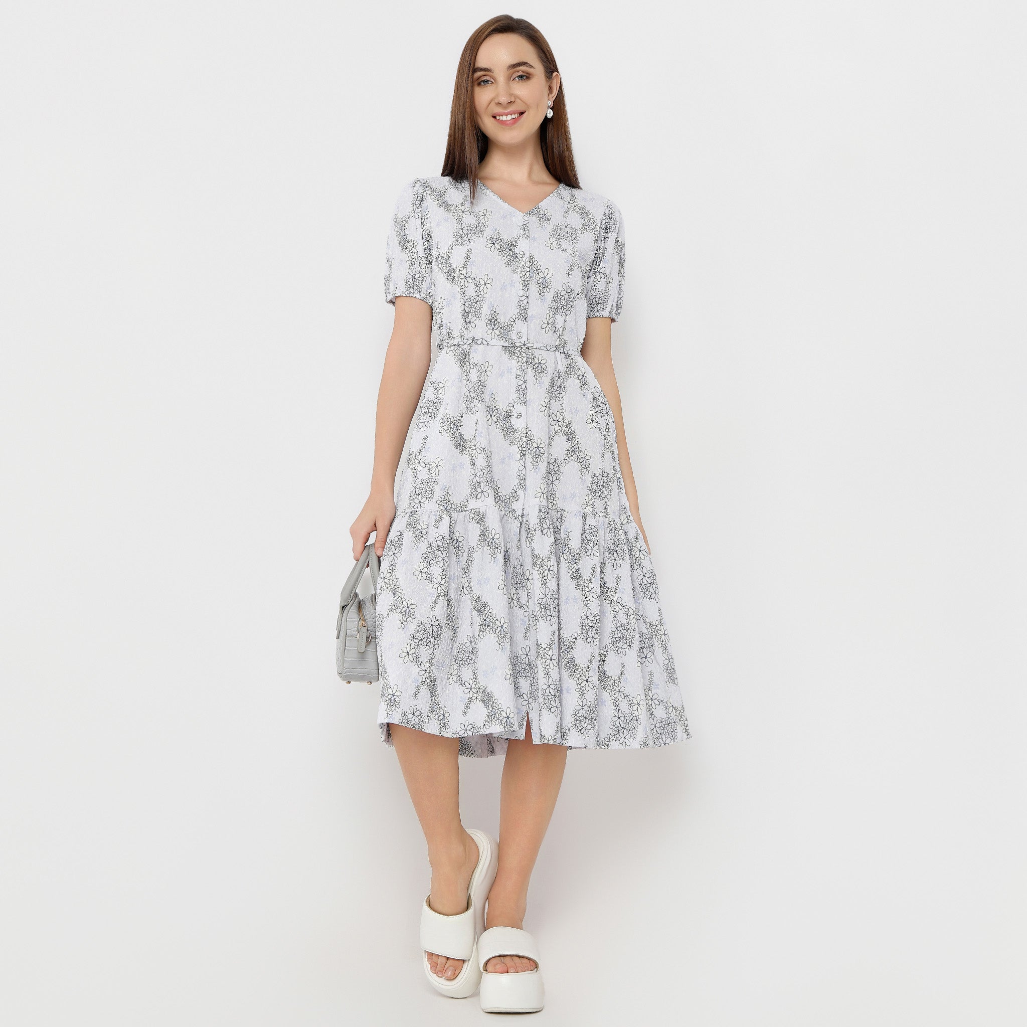 Regular Fit Structured V-Neck Dress