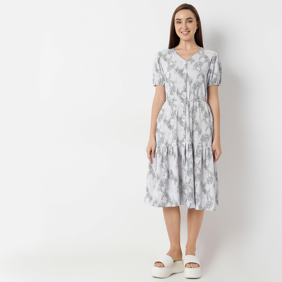 Regular Fit Structured V-Neck Dress