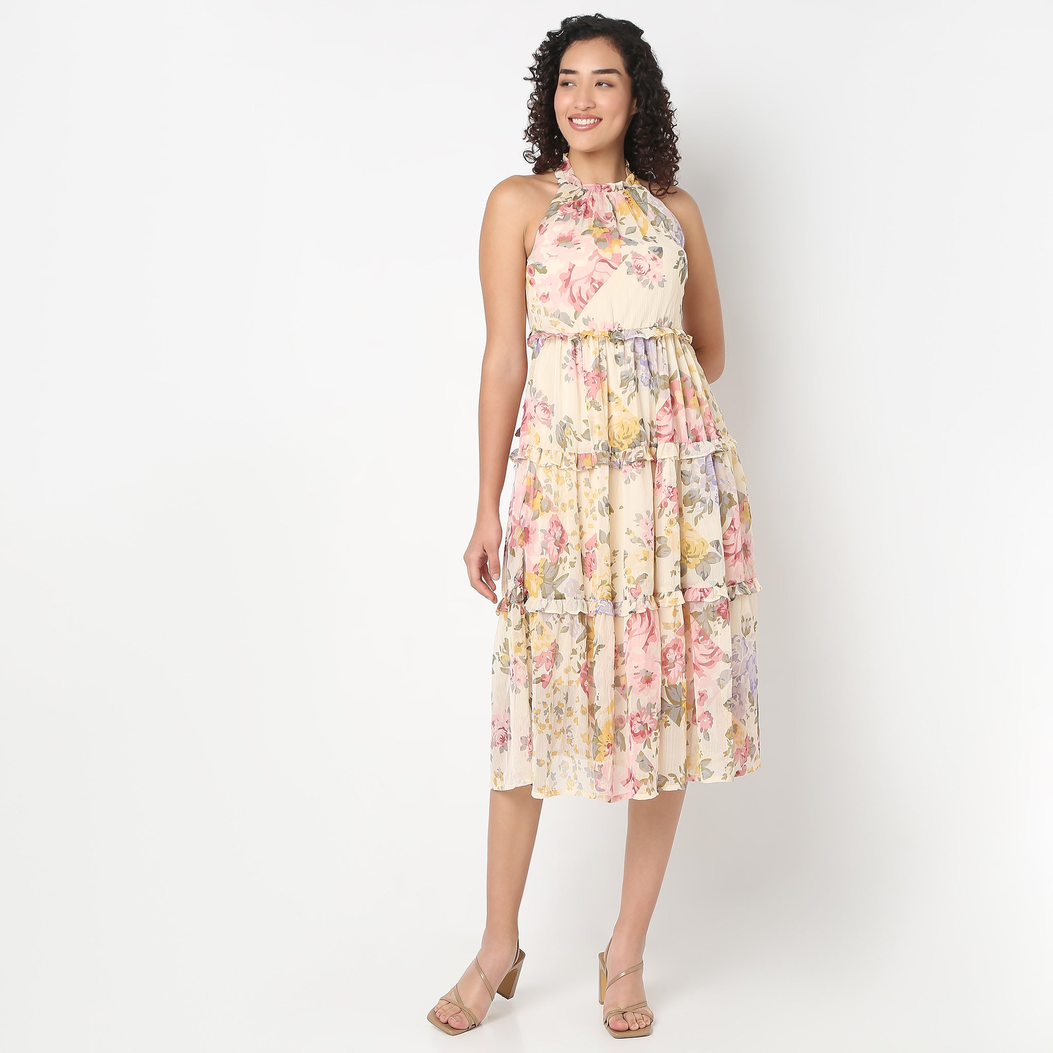 Floral Sleeveless Flared Dress