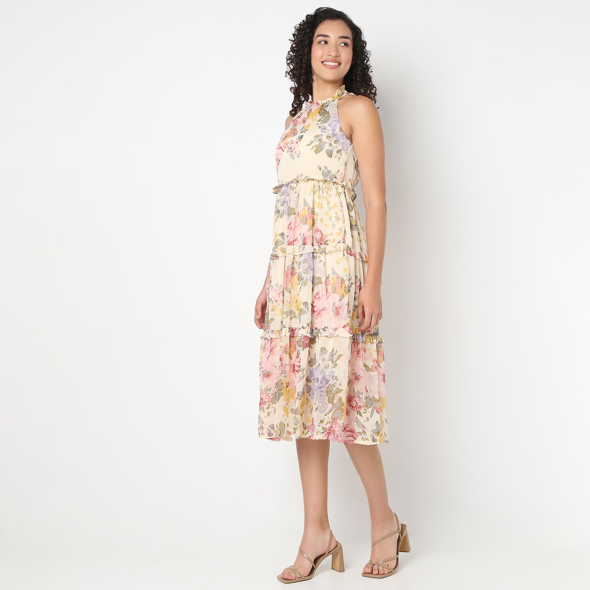 Floral Sleeveless Flared Dress