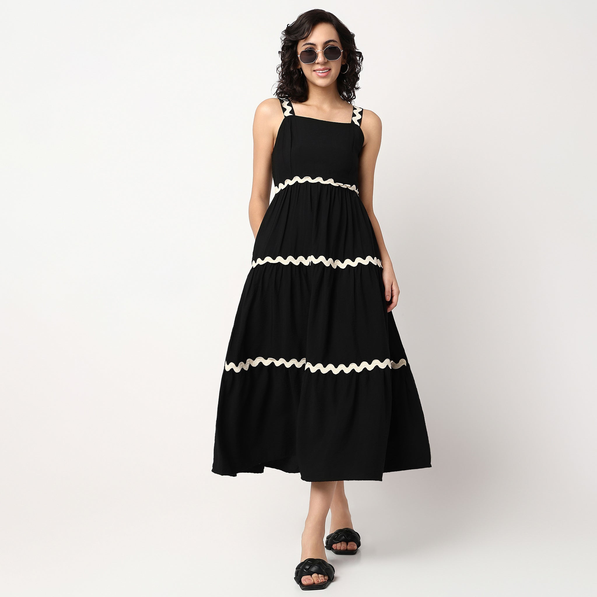 Woven Strapy Flared Solid Dress